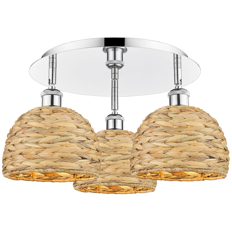 Innovations Lighting 516-3C-11-20 Woven Rattan Semi-Flush Woven Rattan - Polished Chrome / Natural