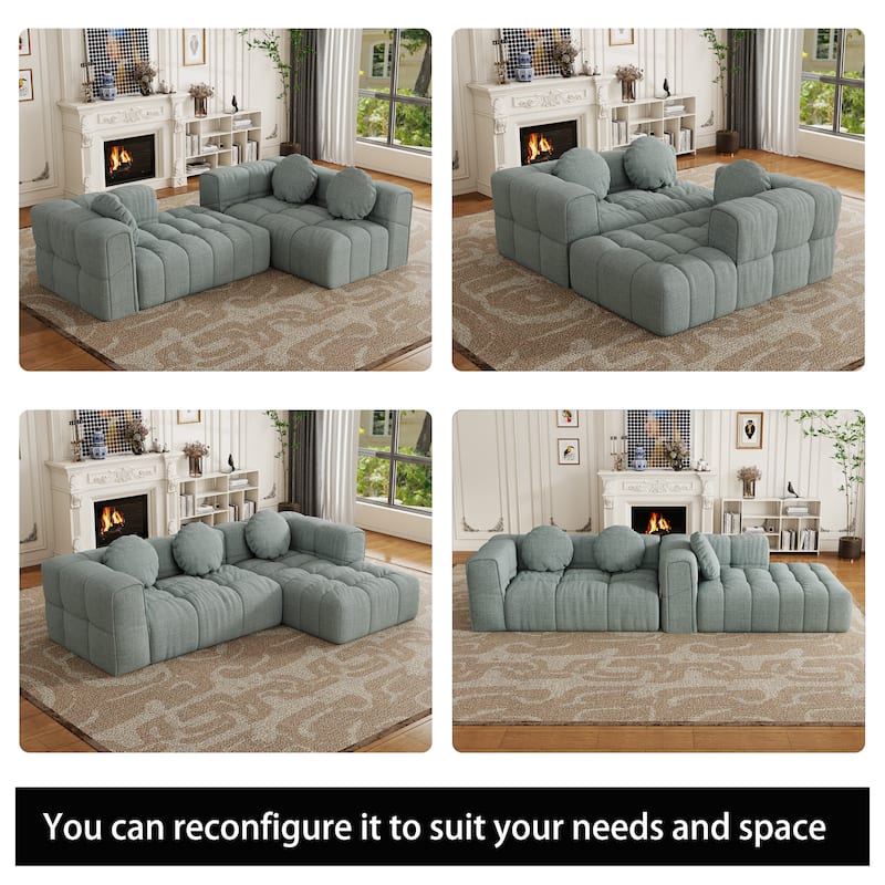 103" Chenille L-Shaped Sectional Sofa with Right Recliner, 3 Pillows and Modular Design
