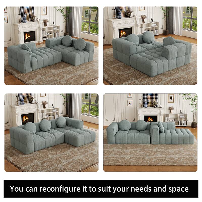 103" L-Shaped Chenille Sectional Sofa with Right Recliner & Pillows
