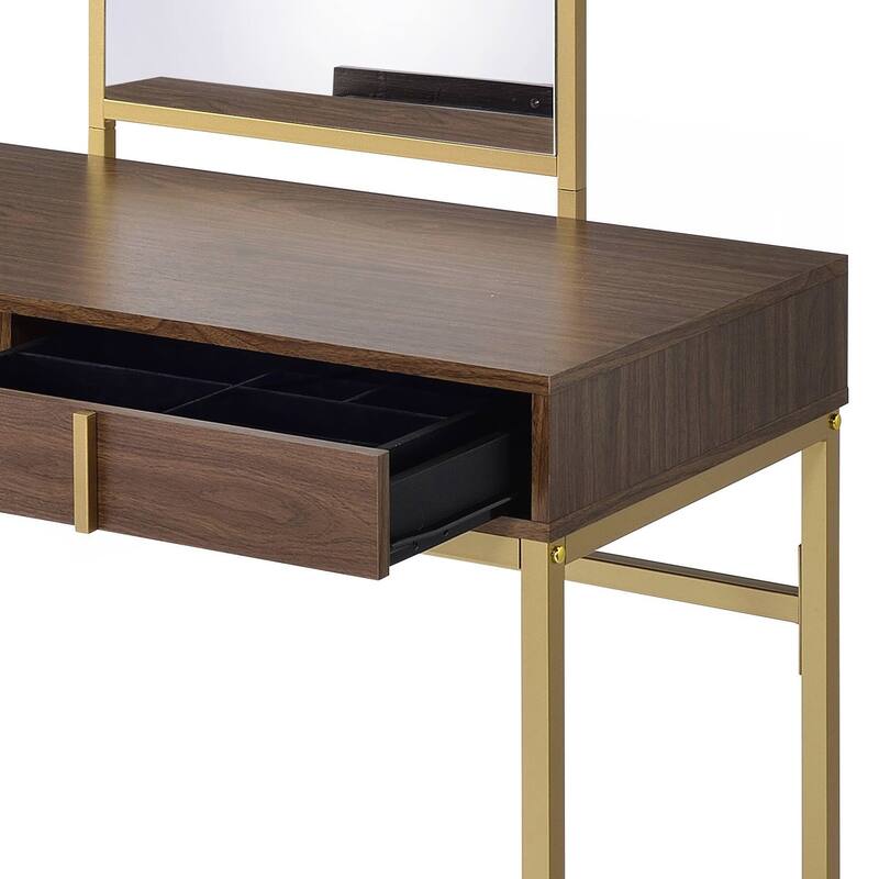 Coleen Walnut & Gold Finish Vanity Desk