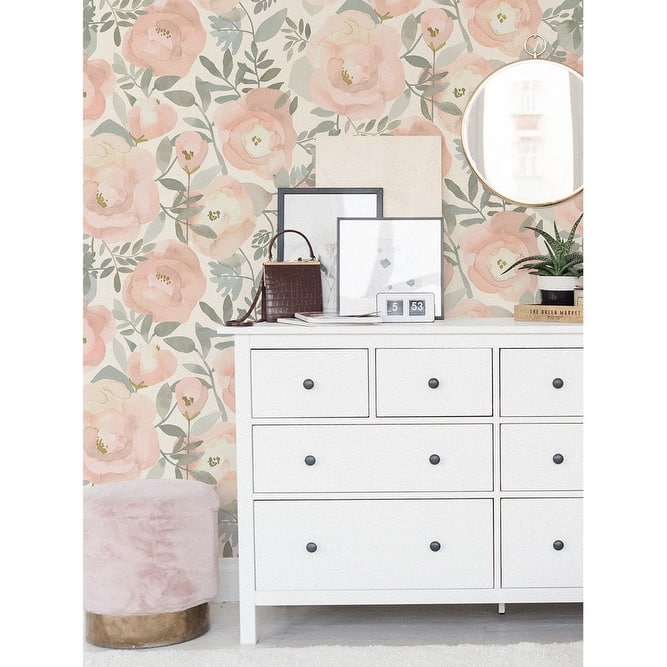 NuWallpaper Rose Peachy Keen Peel & Stick Wallpaper - 216in x 20.5in x 0.025in