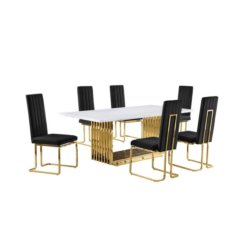 Best Quality Furniture D312/3-SC340-7 Dining Set with 79" White Marble Top