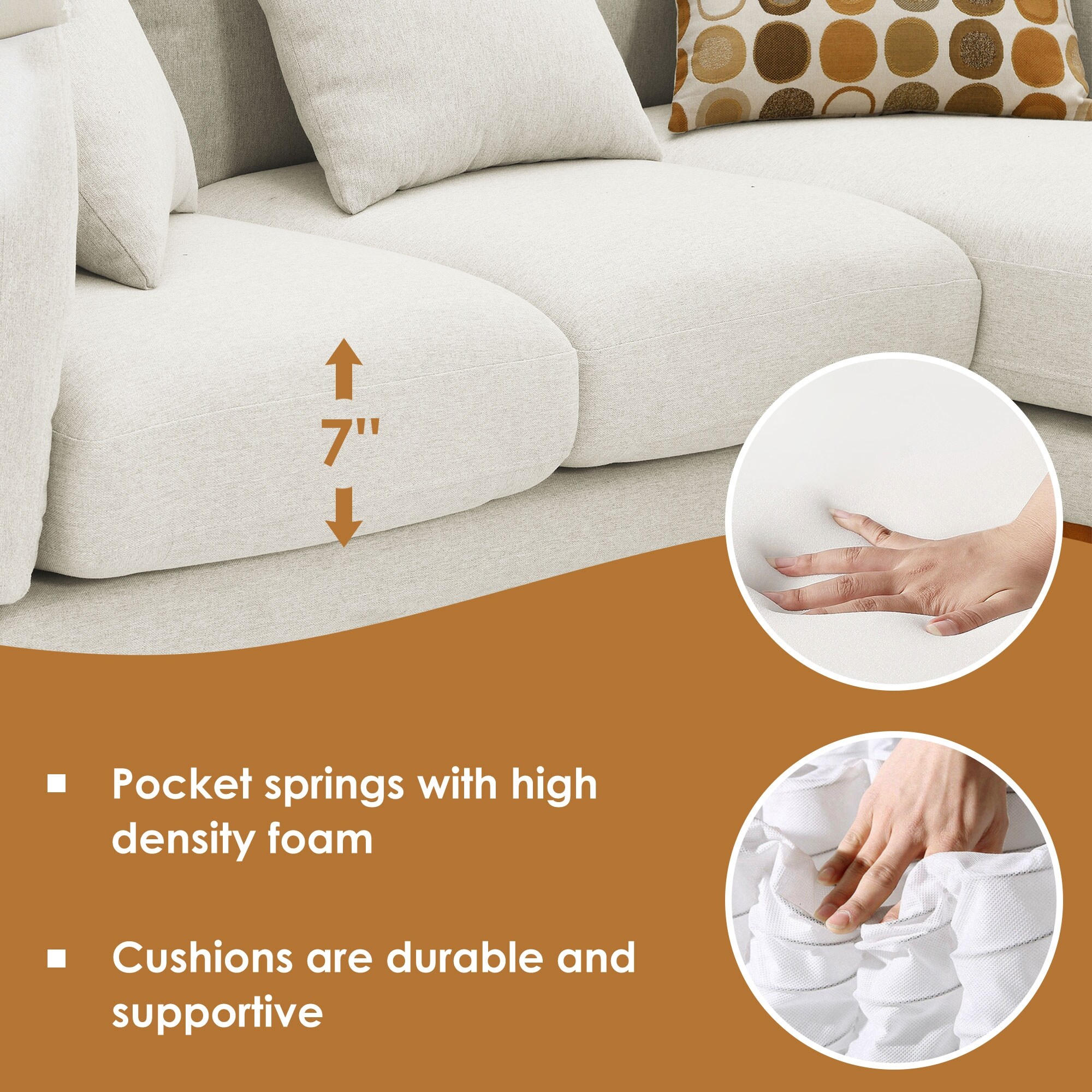 L-shaped Sectional with Chaise Linen Corner Sofa, Living Room