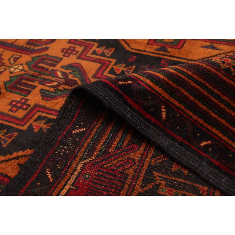 ECARPETGALLERY Hand-knotted Teimani Black, Burnt Orange Wool Rug - 3'8 x 6'1