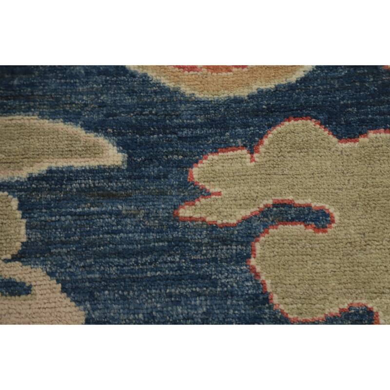 Hand Knotted Oriental 100% Wool Carpet Transitional Floral Navy Blue & Blues Oushak Area Rug - 13' 9'' X 10' 3''