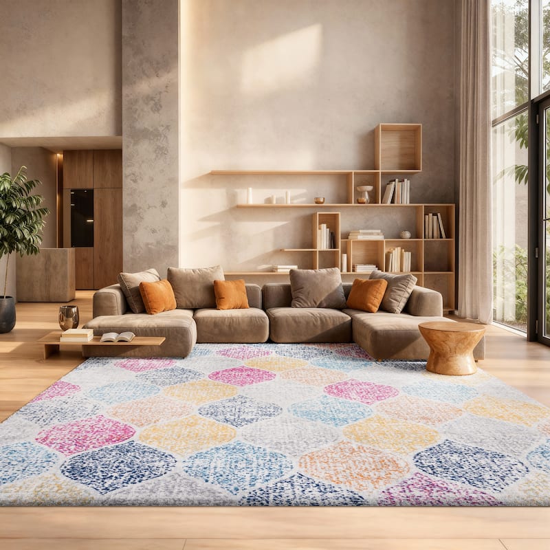 SAFAVIEH Madison Gesa Boho Chic Ogee Trellis Rug - 10' x 14' - Creme/Yellow