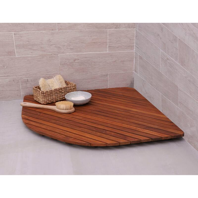 Nordic Style Corner Teak Shower and Spa Mat with Rounded Edge 30″x 30″