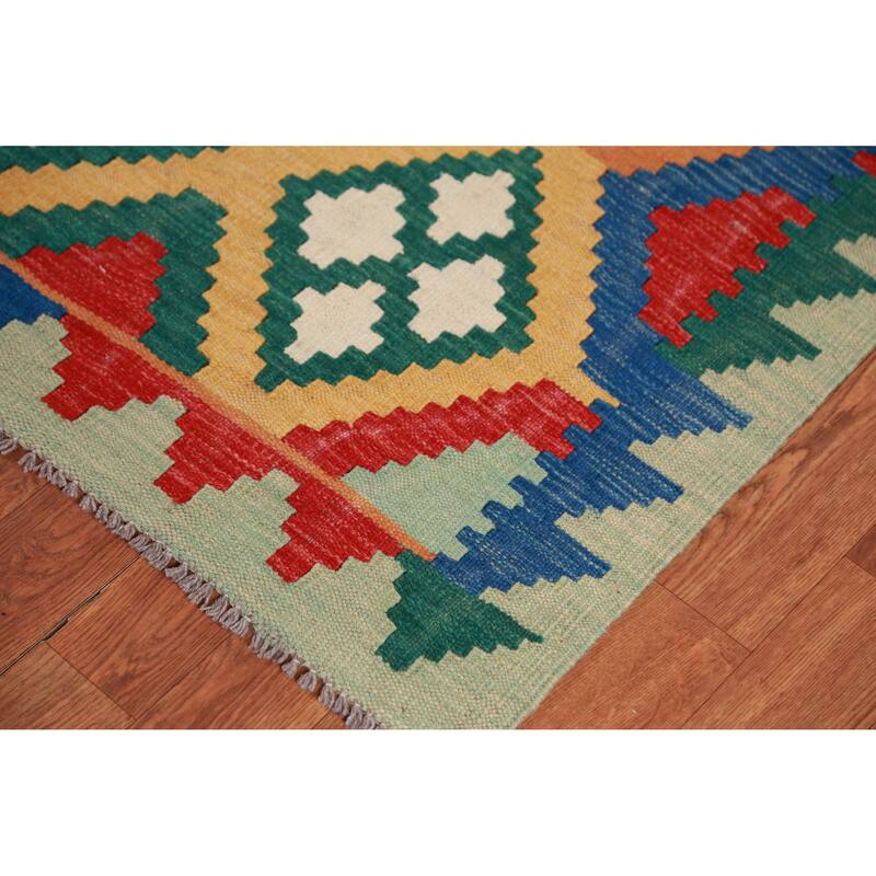 Hand Woven Oriental 100% Wool Carpet Southwestern Geometric Oranges & Rust Kilim Area Rug - 8' 6'' X 5' 7''