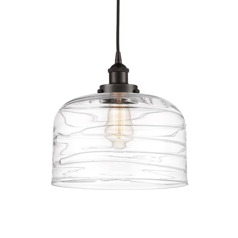 Innovations Lighting 616-1PH-12-12-L Bell Pendant Bell 12" Wide - Oil Rubbed Bronze / Clear Deco Swirl