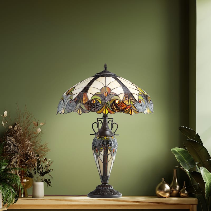 Gracewood Hollow Lemsine Brown and Cream 2-light Art Glass Table Lamp