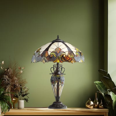 Gracewood Hollow Lemsine Brown and Cream 2-light Art Glass Table Lamp