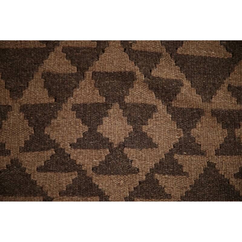 Flat-weave Kilim Area Rug Reversible Brown Wool Carpet - 3'2" x 4'10"