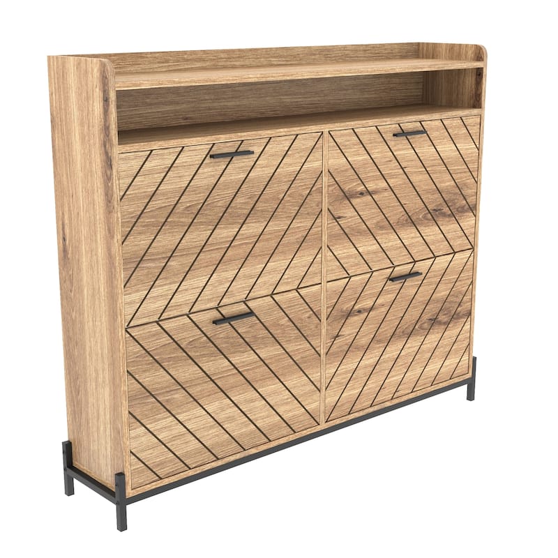Wood Shoe Organizer Cabinet with 4 Flip Doors for Small Spaces