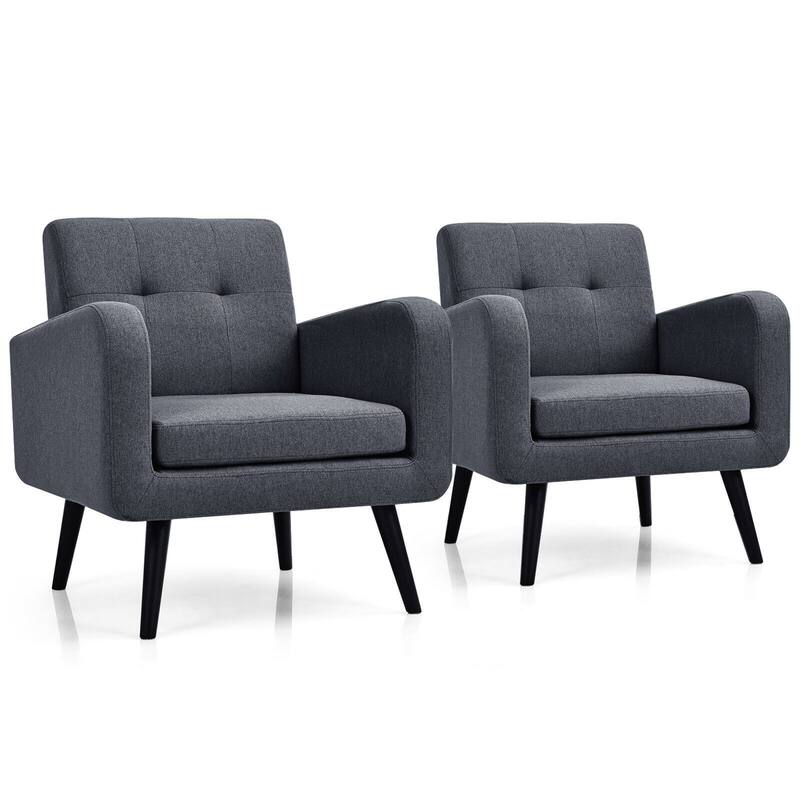 Gymax 2PCS Accent Armchair Single Sofa Chair Home Office w/ Wooden - 29.5'' x 29.5'' x 32.5'' - Grey - 29.5'' x 29.5'' x 32.5''