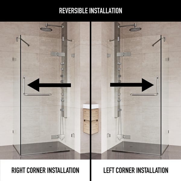 dimension image slide 0 of 3, VIGO Monteray 30"D x 30"W x 73"H Frameless Hinged Shower Enclosure