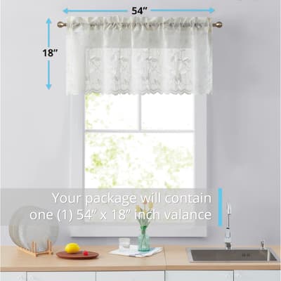 HLC.me Joyce Lace Sheer Kitchen Cafe Curtain Valance for Small Windows, Kitchen & Bathroom - 54 W x 18 L - Single Valance