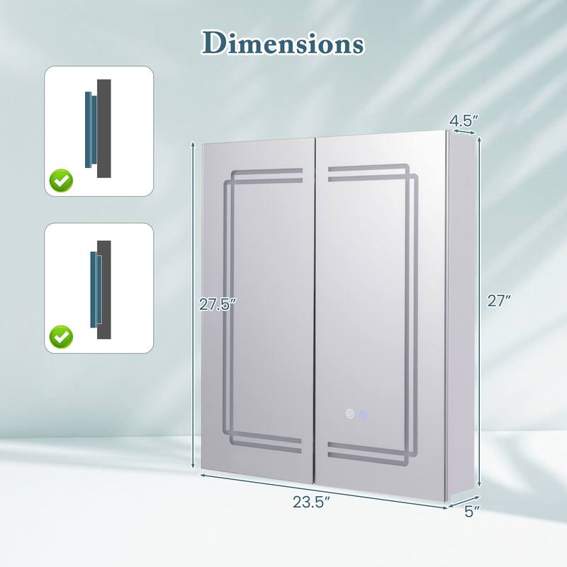 Gymax 23.5 x 27.5 Inch Bathroom Medicine Cabinet w/ Mirror LED Lighted