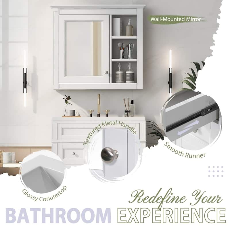 Plywood Freestanding Bathroom Vanity Set in Maple with Mirror Cabinet - 30" x 18"