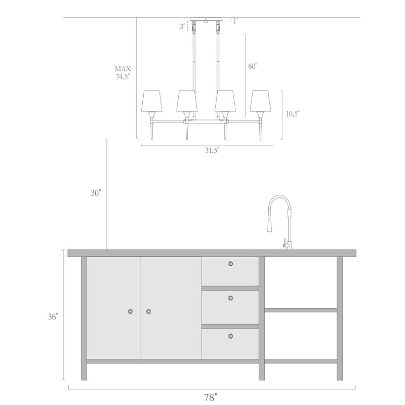 Modern Farmhouse Black Gold Linear Chandelier Mid-century 6-Light 31.5-inch Shaded Island Pendat - 31.5"* W 15.7" * H 12.2"