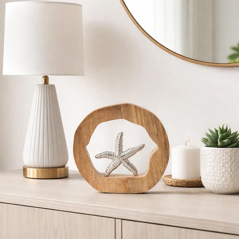 Decorative Figurine on Round Wooden Stand Sculpture