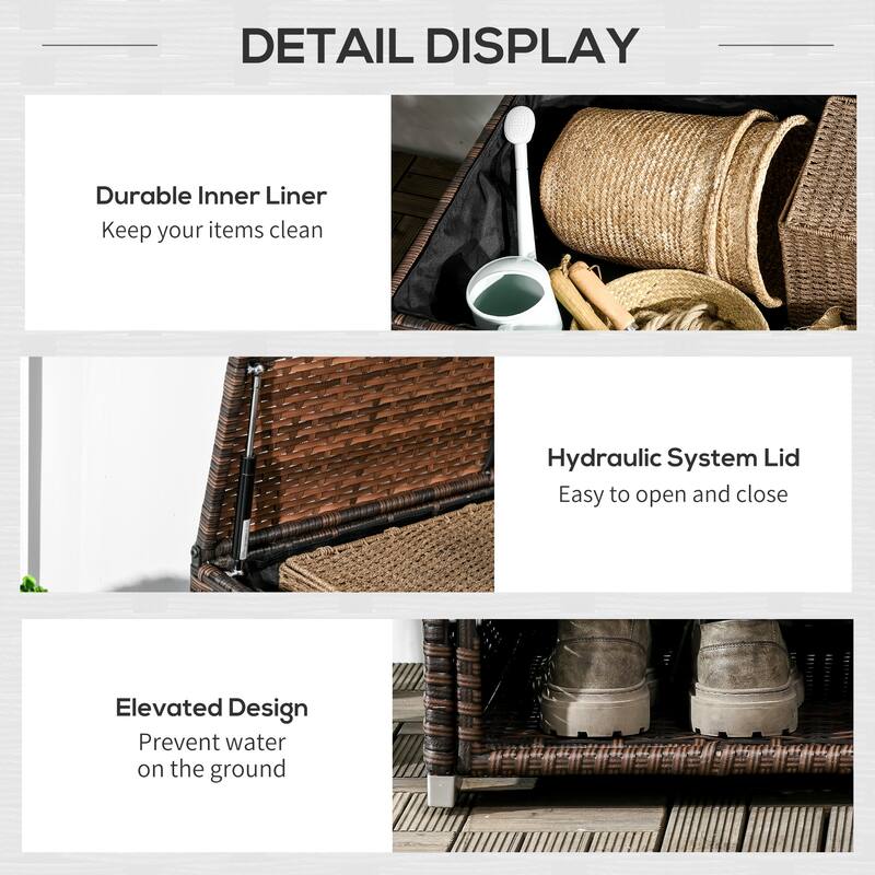 Outsunny Outdoor Deck Box & Shoe Storage, PE Rattan Wicker Towel Rack with Liner