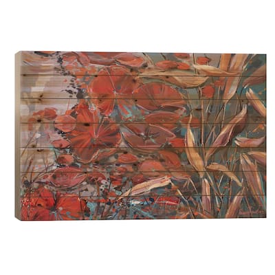 Red Water Lilies Print On Wood by Irina Rumyantseva - Multi-Color