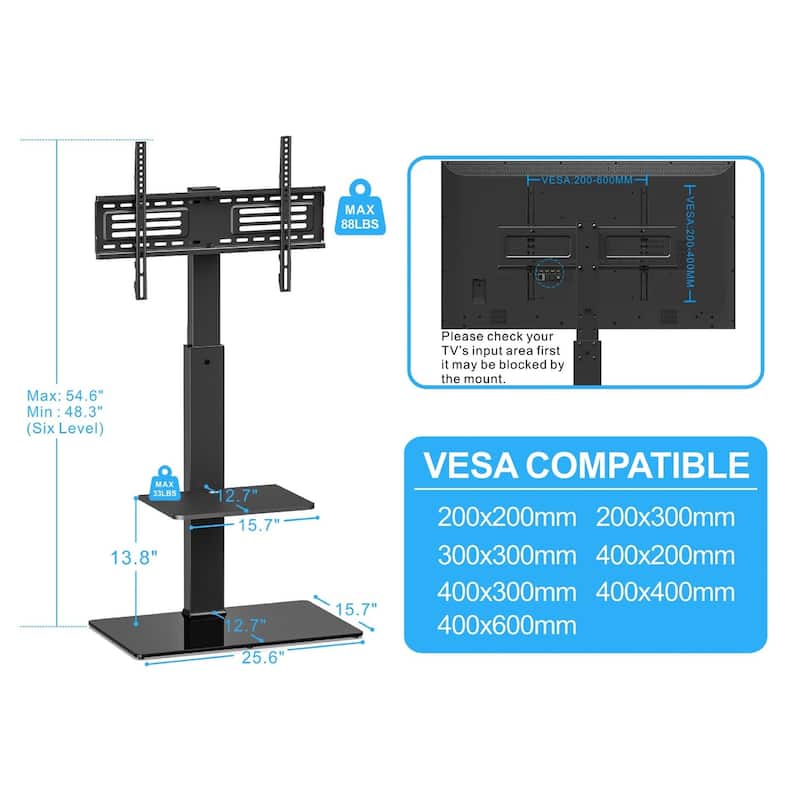Swivel Floor TV Stand with Mount for 32-65 Inch Flat or Curved Screen - 65