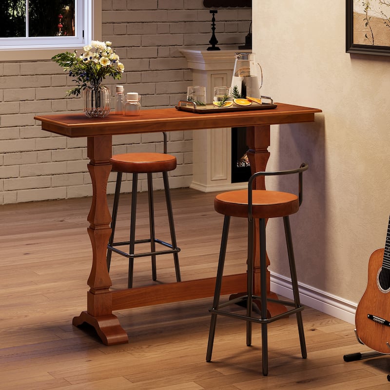 Solid Wood Bar Height Table - Brown