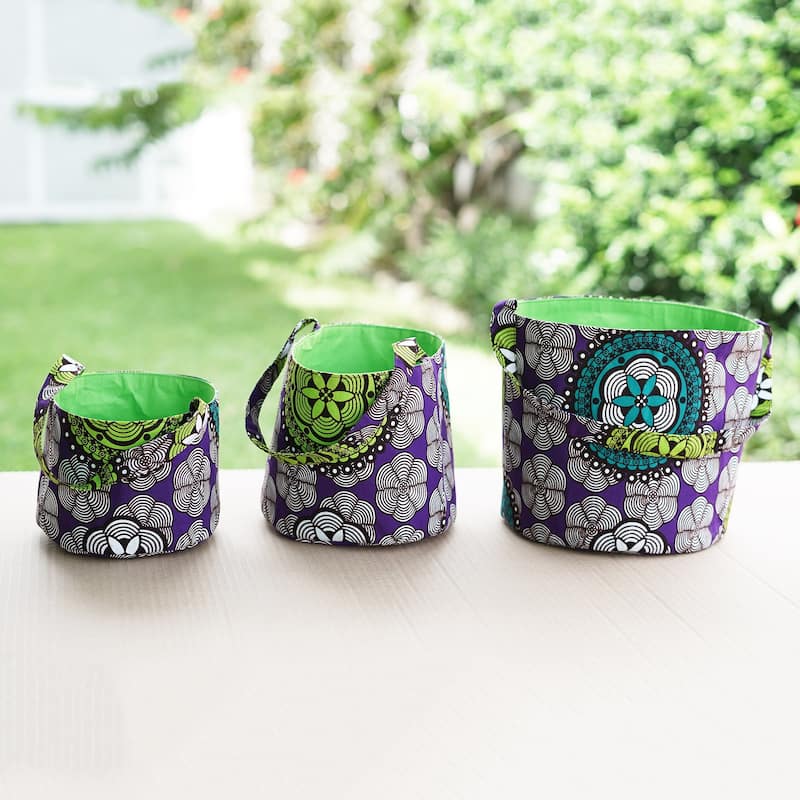 Novica Handmade Amethyst Spring Cotton Baskets (Set Of 3)