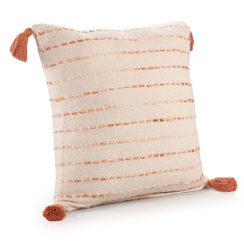 Sevita Torrent Variegated Stripe Cotton Blend Handmade 20"x20" Throw Pillow, with Tassels