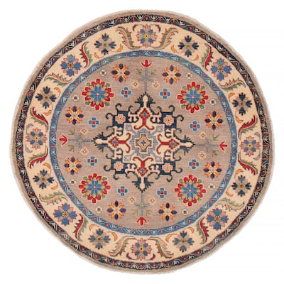 ECARPETGALLERY Hand-knotted Uzbek Ghazni Grey Wool Rug - 4'10 x 4'10