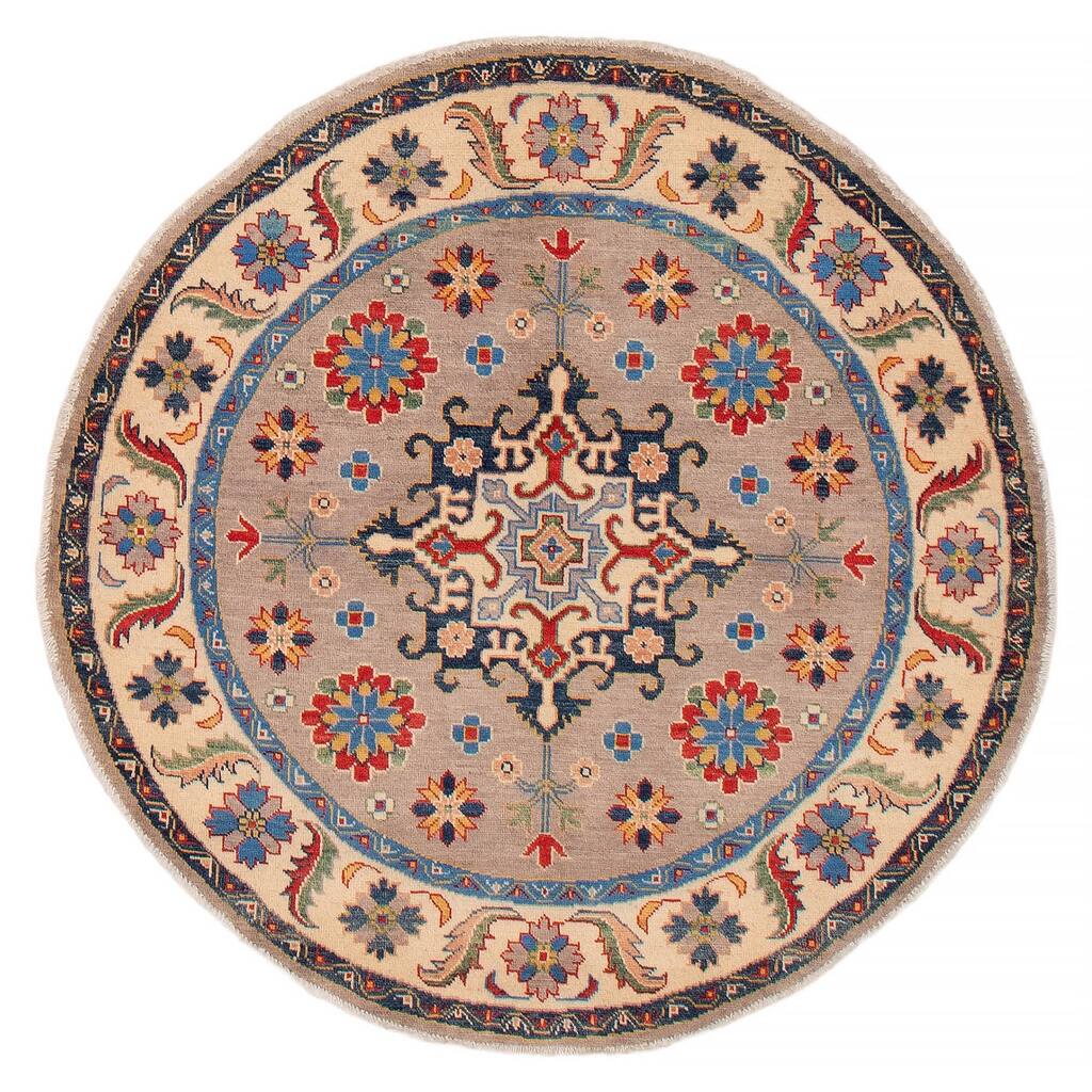 ECARPETGALLERY Hand-knotted Uzbek Ghazni Grey Wool Rug - 4'10 x 4'10