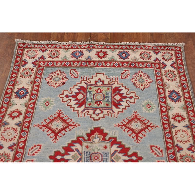 Blue Kazak Oriental Accent Rug Hand-Knotted Wool Carpet - 3'3"x 5'5"