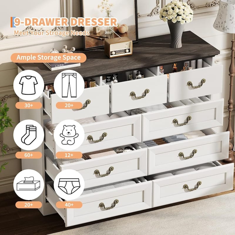 Vintage 9 Drawer Dresser for Bedroom Living Room