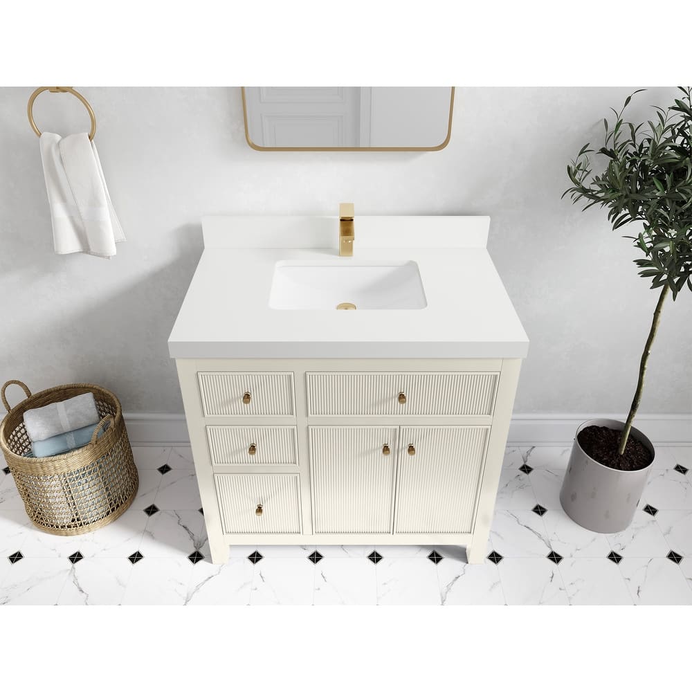 Willow Collections 36 in W x 22 in D Sonoma Center Sink Free Standing Reeded Bathroom Vanity with Countertop