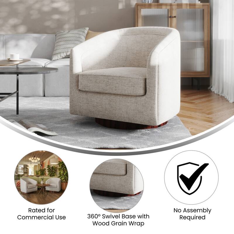 Barrel Accent Chair with 360° Swivel Vinyl Wrapped Base