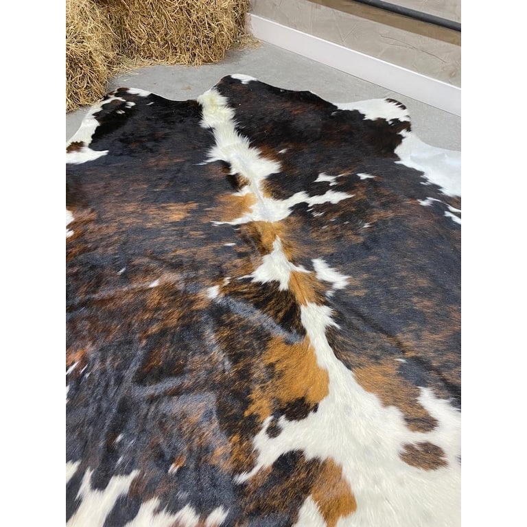 6' x 7' Feet Brindle Tri-Color Cowhide Brown Black White Handmade Soft Large Cow Hide Cow Skin Leather Animal Area Rug