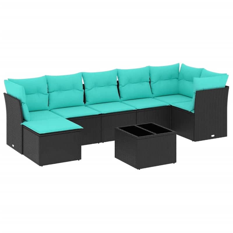 vidaXL 7 Piece Patio Sofa Set with Cushions Black Poly Rattan