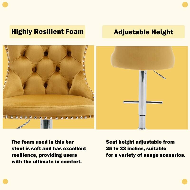Velvet Upholstered Nailheads Tufted Swivel Bar Stools (Set of 2)
