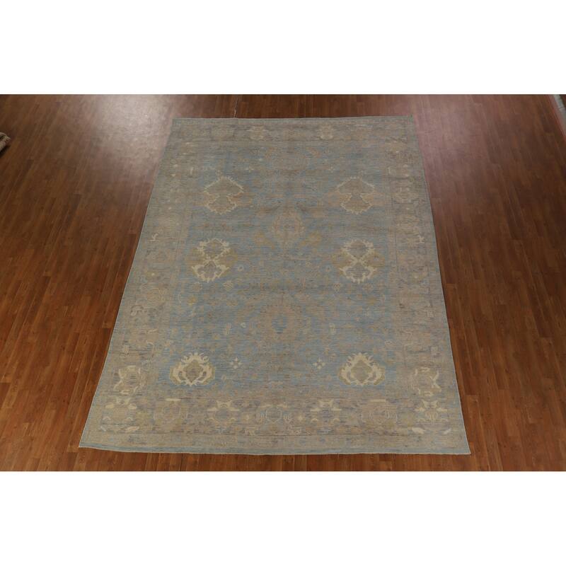 Hand Knotted Oriental 100% Wool Carpet Transitional All-Over Navy Blue & Blues Oushak Area Rug - 12' 1'' X 8' 11''