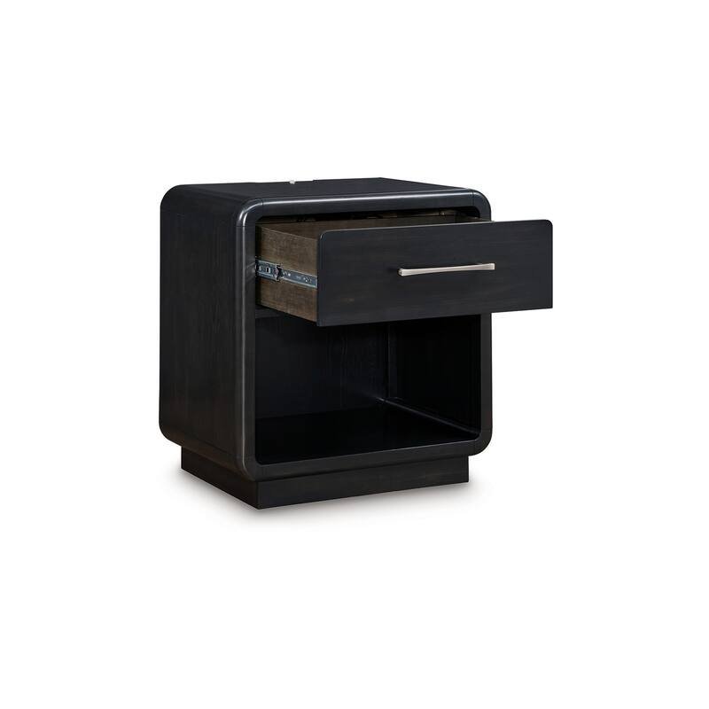Robeck Nightstand, 1 Drawer, Black 26 Inch, Silver Metal Handles