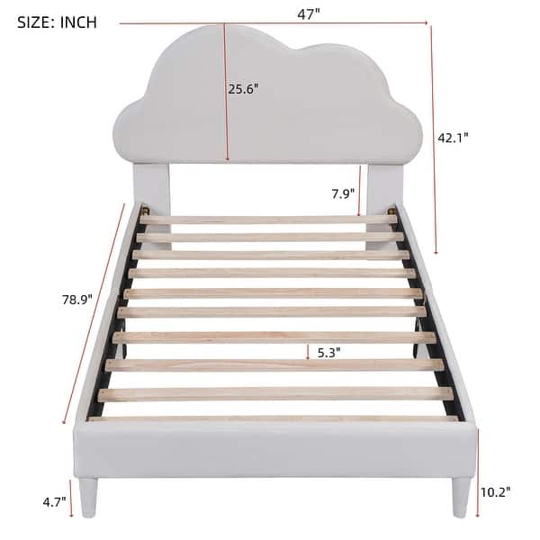 dimension image slide 1 of 2, Twin Size Upholstered Cloud-Shape Bed,Velvet Platform Bed w/Headboard