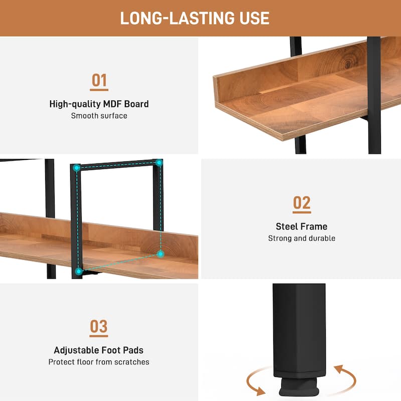 5 Tier Industrial Bookcase, Open Home Office Bookshelf with Metal Frame and MDF Shelves, Vintage Style