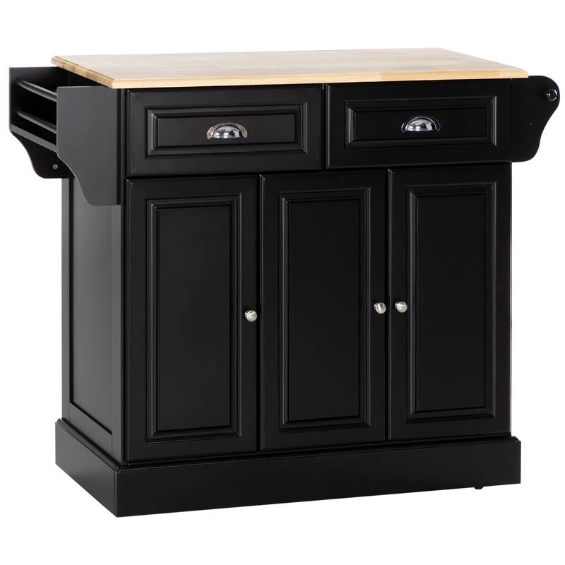 Rolling Kitchen Island with Storage, Kitchen cart with Wheels and Wood Countertop, Utility cart with 2 Drawers, 3 Cabinets