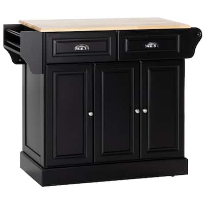 Rolling Kitchen Island with Storage, Kitchen cart with Wheels and Wood Countertop, Utility cart with 2 Drawers, 3 Cabinets