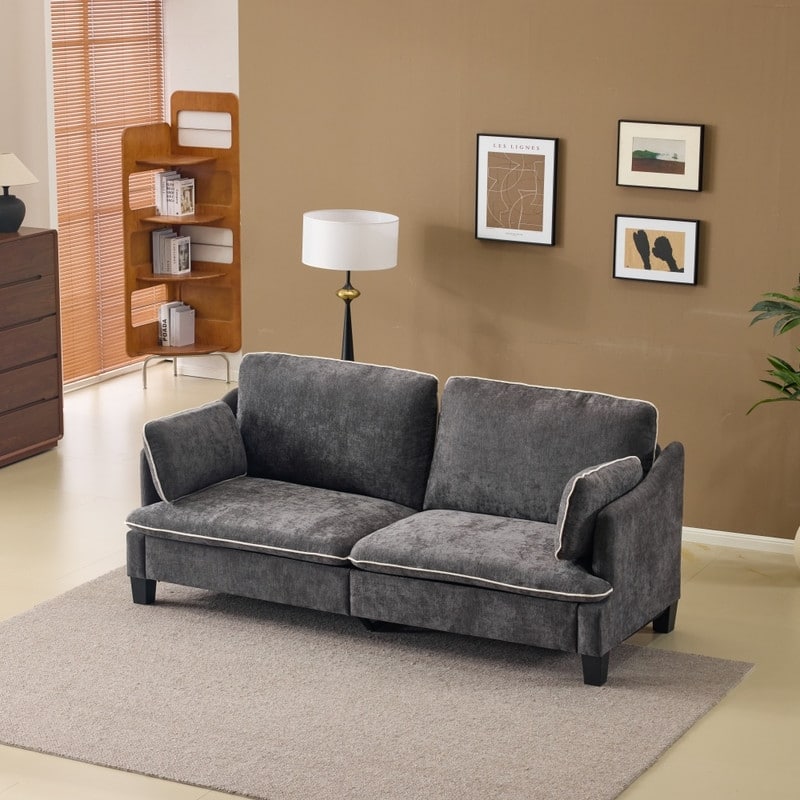 Transitional Loveseat Piped T-Cushions & Linen Blend