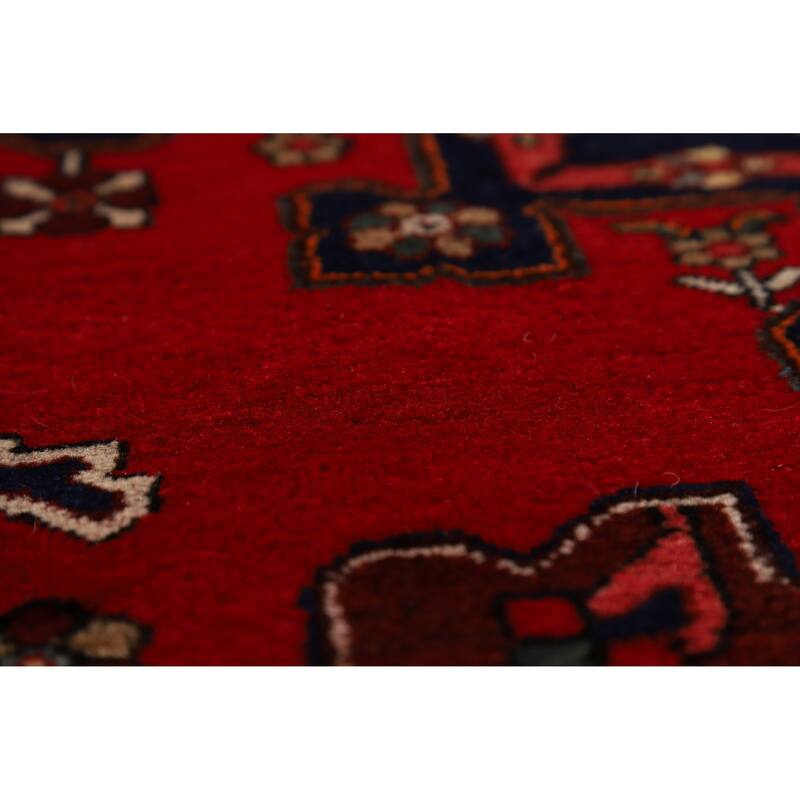 Red Geometric Hamedan Persian Rug Handmade Wool Carpet - 4'8"x 6'4"