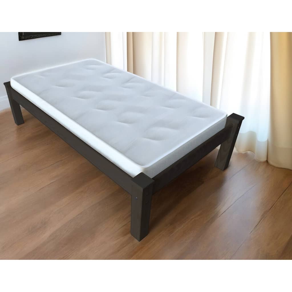 HomeRoots Dark Brown Solid Wood Twin Bed Frame