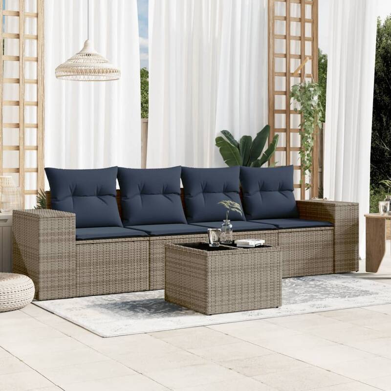 vidaXL Patio Sofa Set with Cushions Outdoor Furniture 5 Piece Poly Rattan - 55 x 62 x 69 cm