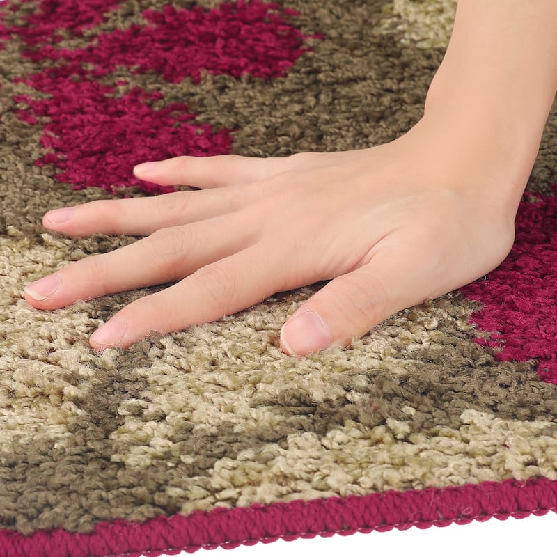 Floral Bath Mat, Plush Shaggy Bathroom Rug, Checked Washable Bath Carpet for Bathroom Floor, Tub and Shower Room